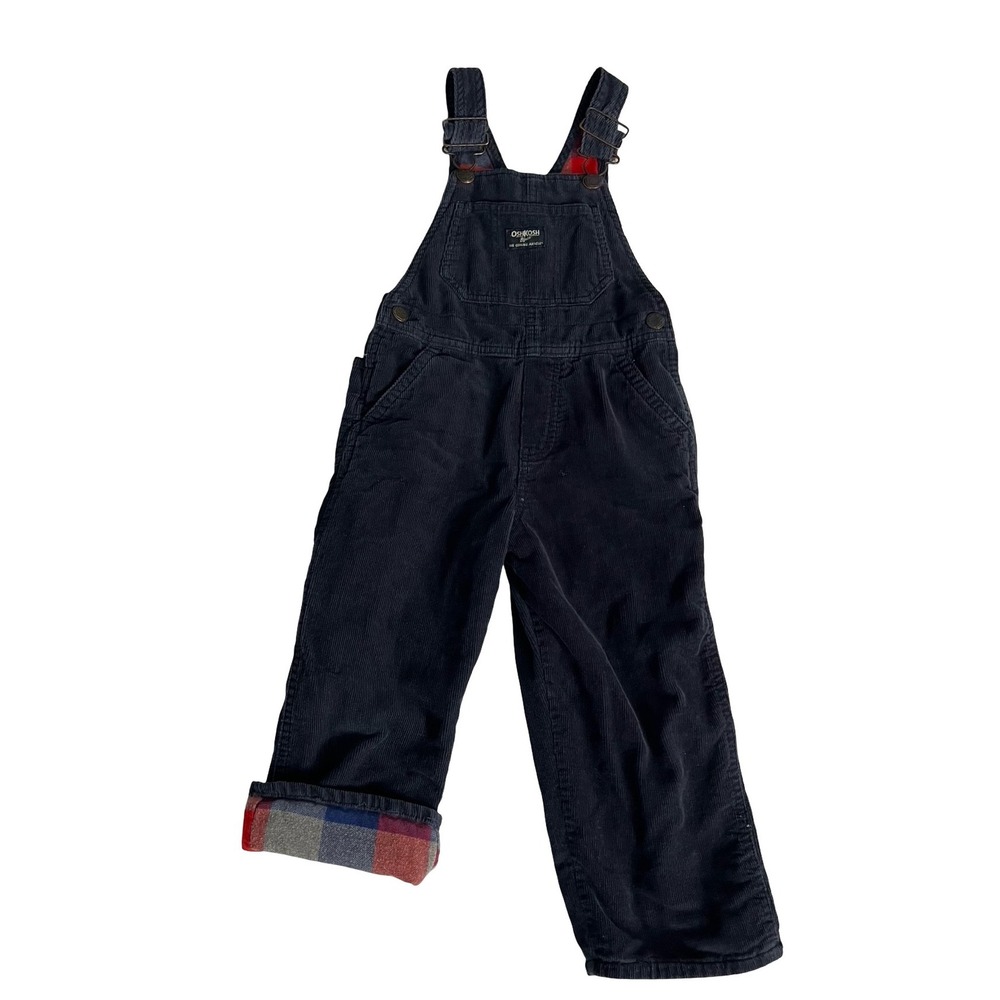 OshKosh Bgosh Boys Navy Blue Corduroy Flannel Lined Vestbak Overalls Bibs